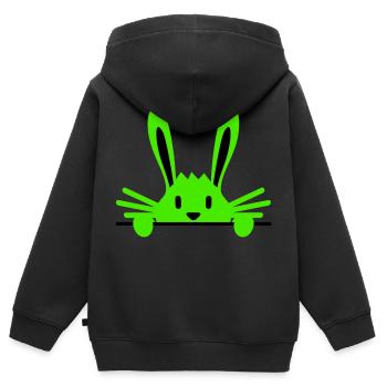 Hase versteckt sich schüchtern hinter Mauer Zaun - Kinder Premium Organic Zip Hoodie - Schwarz - Hinten - AI Model Kid Male (0cm)