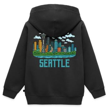 Ville de Seattle - Sweat Premium à capuche zippé enfant bio - noir - Dos - AI Model Kid Male (0cm)