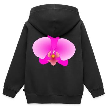 orchidée rose - Sweat Premium à capuche zippé enfant bio - noir - Dos - AI Model Kid Male (0cm)