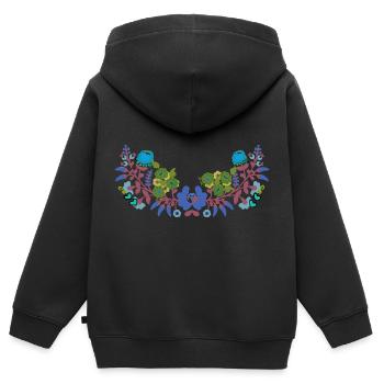 ungarische blumen,Ranke,floral,blau,Blumen - Kinder Premium Organic Zip Hoodie - Schwarz - Hinten - AI Model Kid Male (0cm)