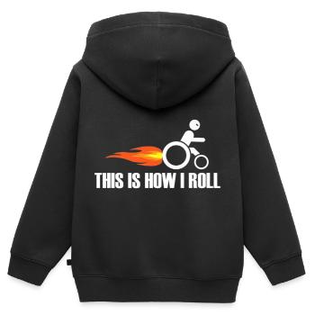 Fauteuil roulant - Fauteuil roulant T-shirt - Sweat Premium à capuche zippé enfant bio - noir - Dos - AI Model Kid Male (0cm)