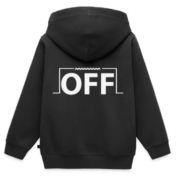 Off - Kinder Premium Organic Zip Hoodie - Schwarz - Hinten - AI Model Kid Male (0cm)