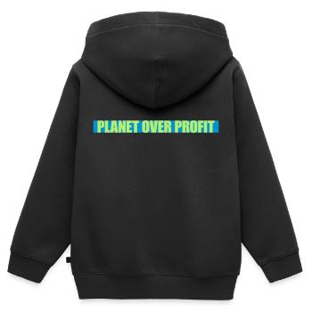 Planète sur le devis de profit - Sweat Premium à capuche zippé enfant bio - noir - Dos - AI Model Kid Male (0cm)