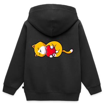 le chat souriant étreint le coeur de l'amour - Sweat Premium à capuche zippé enfant bio - noir - Dos - AI Model Kid Male (0cm)