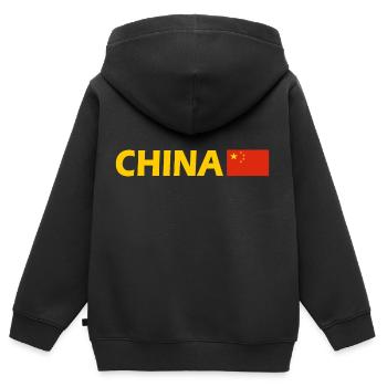 Chine - Sweat Premium à capuche zippé enfant bio - noir - Dos - AI Model Kid Male (0cm)