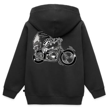 Trumpfh - Kinder Premium Organic Zip Hoodie - Schwarz - Hinten - AI Model Kid Male (0cm)