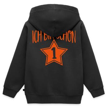 Je suis déjà 1 premier anniversaire enfant bday - Sweat Premium à capuche zippé enfant bio - noir - Dos - AI Model Kid Male (0cm)