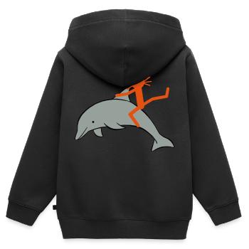 kittycat_dauphin - Sweat Premium à capuche zippé enfant bio - noir - Dos - AI Model Kid Male (0cm)