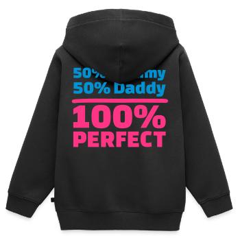 50% Mommy 50% Daddy 100% Perfect - Sweat Premium à capuche zippé enfant bio - noir - Dos - AI Model Kid Male (0cm)