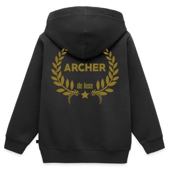 Tir A l'arc / Archer / Archère / Flèche / Sport - Sweat Premium à capuche zippé enfant bio - noir - Dos - AI Model Kid Male (0cm)