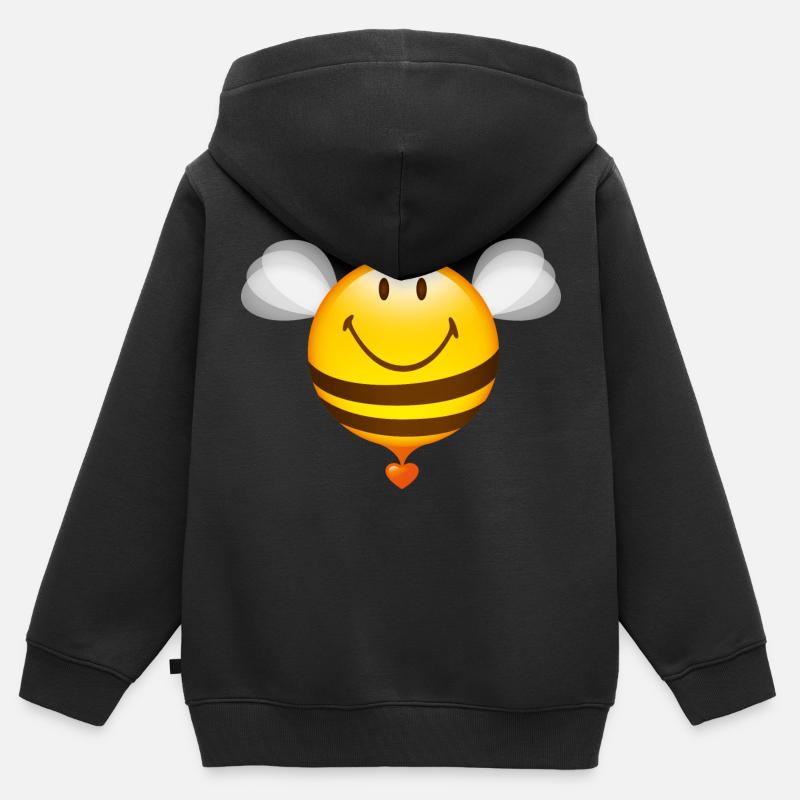 Smiley Bee - Premium børne zip-hættetrøje økologisk - sort