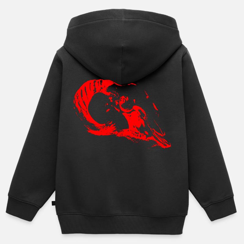 Mystérieux crâne de bélier (rouge) - Sweat Premium à capuche zippé enfant bio - noir