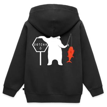 Angeln Fischer Fischen Angler Geschenk Fischerei - Kinder Premium Organic Zip Hoodie - Schwarz - Hinten - AI Model Kid Male (0cm)