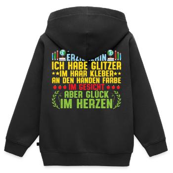 Ich bin Erzieherin im Kindergarten - Kinder Premium Organic Zip Hoodie - Schwarz - Hinten - AI Model Kid Male (0cm)