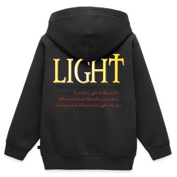 Jesus ist das Licht der Welt - Kinder Premium Organic Zip Hoodie - Schwarz - Hinten - AI Model Kid Male (0cm)