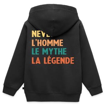 Neveu l'homme le mythe la légende neveu cadeau - Sweat Premium à capuche zippé enfant bio - noir - Dos - AI Model Kid Male (0cm)