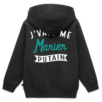 J'vais Me Marier Putain Cadeau Evg Humour Drôle - Sweat Premium à capuche zippé enfant bio - noir - Dos - AI Model Kid Male (0cm)