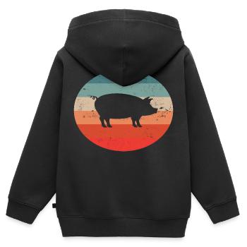 Schwein Schweinchen Schweine Geschenk Retro - Kinder Premium Organic Zip Hoodie - Schwarz - Hinten - AI Model Kid Male (0cm)