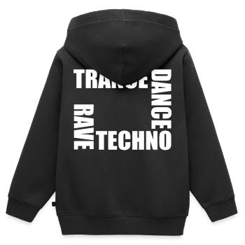 rave techno dance trance - Sweat Premium à capuche zippé enfant bio - noir - Dos - AI Model Kid Male (0cm)