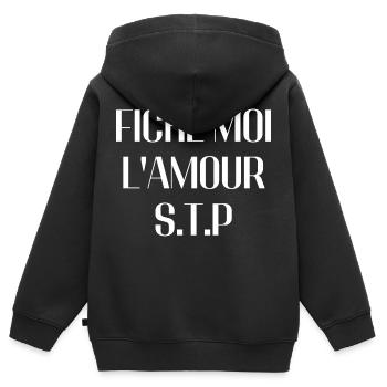 fiche moi l'amour s'il te plait - Sweat Premium à capuche zippé enfant bio - noir - Dos - AI Model Kid Male (0cm)