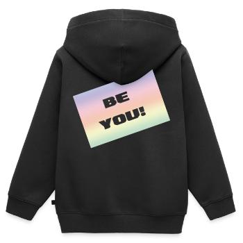 BE YOU - Kinder Premium Organic Zip Hoodie - Schwarz - Hinten - AI Model Kid Male (0cm)
