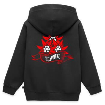 Schweizer Enzian - Kinder Premium Organic Zip Hoodie - Schwarz - Hinten - AI Model Kid Male (0cm)