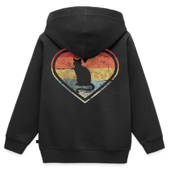 Retro Cats Coeur Chat Cadeau Chat Amour - Sweat Premium à capuche zippé enfant bio - noir - Dos - AI Model Kid Male (0cm)