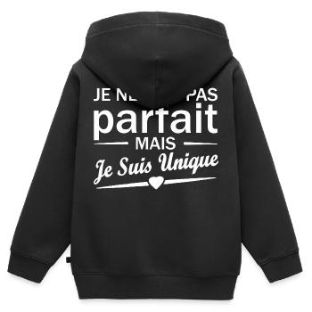 pas parfait mais unique / je suis unique - Sweat Premium à capuche zippé enfant bio - noir - Dos - AI Model Kid Male (0cm)