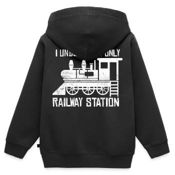 Seulement la gare! - Denglish dit Denglish - Sweat Premium à capuche zippé enfant bio - noir - Dos - AI Model Kid Male (0cm)