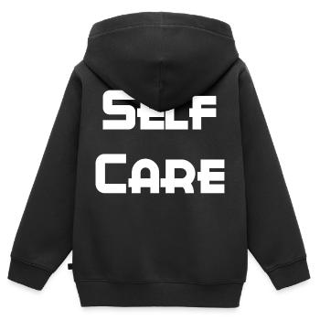 self care self love - Sweat Premium à capuche zippé enfant bio - noir - Dos - AI Model Kid Male (0cm)