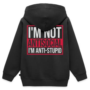 pas antisocial anti-stupide - Sweat Premium à capuche zippé enfant bio - noir - Dos - AI Model Kid Male (0cm)