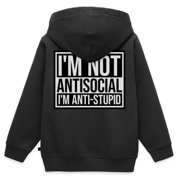 pas antisocial anti-stupide - Sweat Premium à capuche zippé enfant bio - noir - Dos - AI Model Kid Male (0cm)