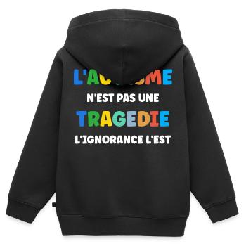 L'autisme n'est pas une tragédie - Sweat Premium à capuche zippé enfant bio - noir - Dos - AI Model Kid Male (0cm)