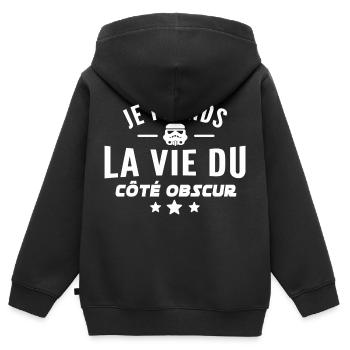 je prends la vie du côté obscur / humour Darkside - Sweat Premium à capuche zippé enfant bio - noir - Dos - AI Model Kid Male (0cm)
