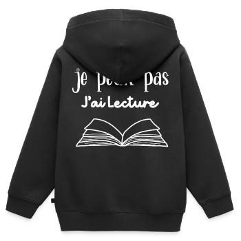 Je Peux Pas J'ai Lecture - Sweat Premium à capuche zippé enfant bio - noir - Dos - AI Model Kid Male (0cm)