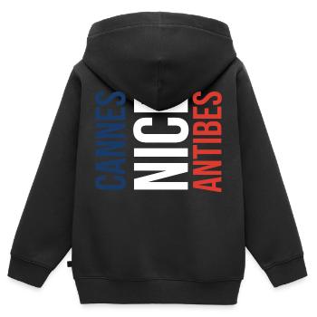 Cannes Nice Antibes (cadeau du Sud de la France) - Sweat Premium à capuche zippé enfant bio - noir - Dos - AI Model Kid Male (0cm)