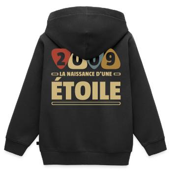 date de naissance 2009 / anniversaire année 2009 - Sweat Premium à capuche zippé enfant bio - noir - Dos - AI Model Kid Male (0cm)