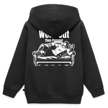 GYM TSHIRT FOR MAN WORK OUT THEN PASSOUT - Kids Premium Organic Zip-up Hoodie - black - Back - AI Model Kid Male (0cm)