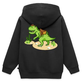 Cowboy T-Rex mit kleinem Hut und Sattel - Kinder Premium Organic Zip Hoodie - Schwarz - Hinten - AI Model Kid Male (0cm)