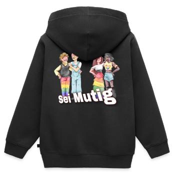 ,,Sei Mutig" LGBTQ - Kinder Premium Organic Zip Hoodie - Schwarz - Hinten - AI Model Kid Male (0cm)