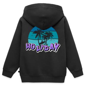 Chemise motif « HOLIDAY » #4 - Sweat Premium à capuche zippé enfant bio - noir - Dos - AI Model Kid Male (0cm)