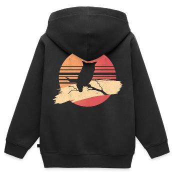 hibou rétro oiseaux de proie oiseau nocturne - Sweat Premium à capuche zippé enfant bio - noir - Dos - AI Model Kid Male (0cm)
