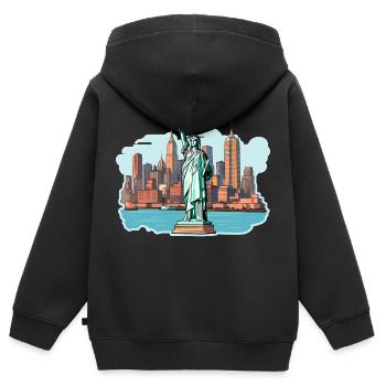 NY City - Kinder Premium Organic Zip Hoodie - Schwarz - Hinten - AI Model Kid Male (0cm)