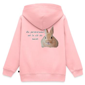 Lapin , La persévérance Chez - Sweat Premium à capuche zippé enfant bio - rose - Dos - AI Model Kid Female (0cm)