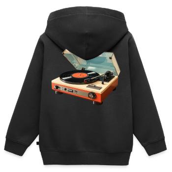 Retro Plattenspieler 60er 70er Jahre Vinyl Vintage - Kinder Premium Organic Zip Hoodie - Schwarz - Hinten - AI Model Kid Male (0cm)