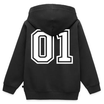 01 eins nummer - Kinder Premium Organic Zip Hoodie - Schwarz - Hinten - AI Model Kid Male (0cm)