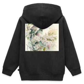 2 Vögel auf einem Zweig - Kinder Premium Organic Zip Hoodie - Schwarz - Hinten - AI Model Kid Male (0cm)
