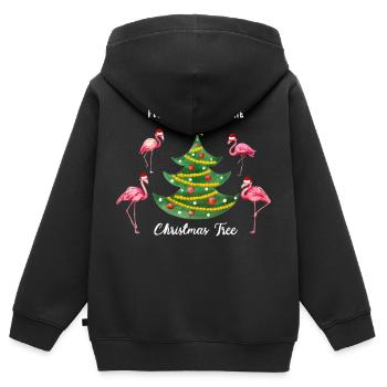 Flamingos schwärmen um den Weihnachtsbaum - Kinder Premium Organic Zip Hoodie - Schwarz - Hinten - AI Model Kid Male (0cm)
