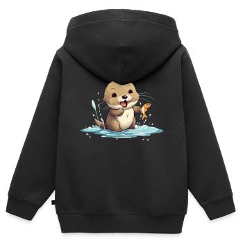 Mignon bébé loutre - Sweat Premium à capuche zippé enfant bio - noir - Dos - AI Model Kid Male (0cm)