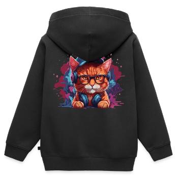 Chat Animal Art I Cool Chat Mignon - Sweat Premium à capuche zippé enfant bio - noir - Dos - AI Model Kid Male (0cm)